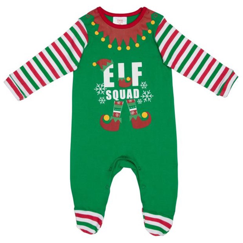 Christmas Family Matching Sleepwear Pajamas Sets Green ELF SQUAD Top and Stripes Pants 4