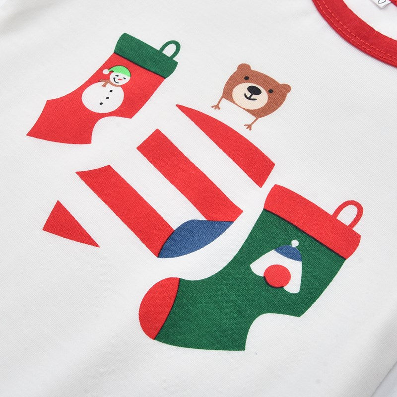 Christmas Family Matching Sleepwear Pajamas Sets White Stocking Bear Top and Red Stripes Pants 10