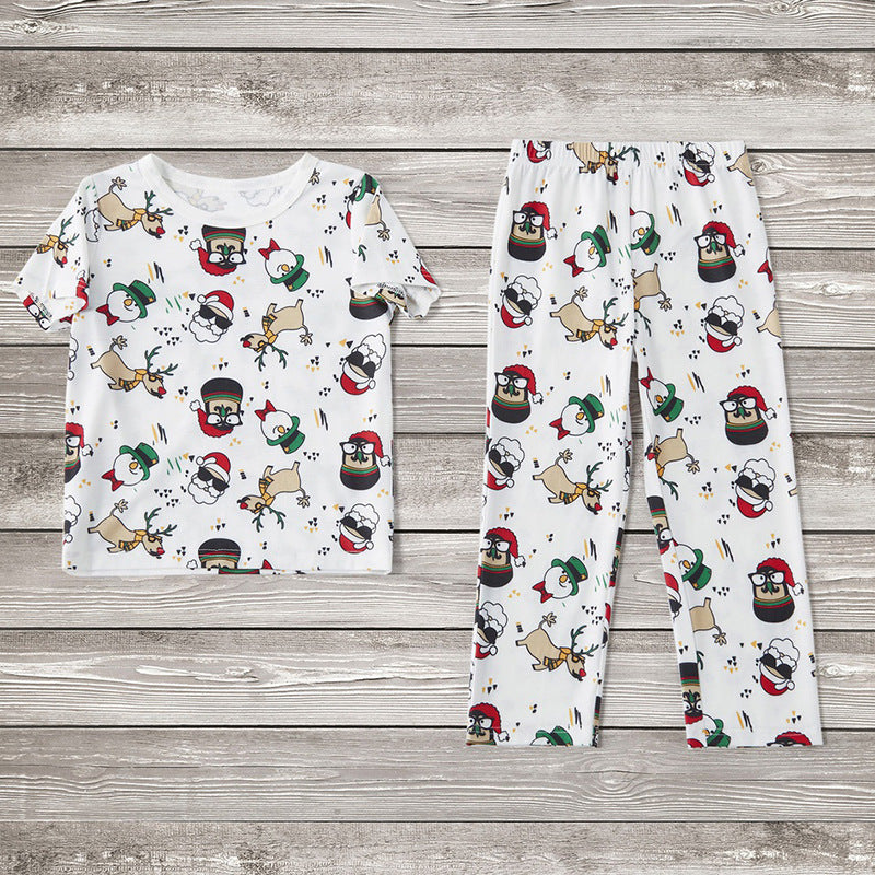 Christmas Family Matching Sleepwear Pajamas Sets White Santa Claus Short Top and Deers Pants 4