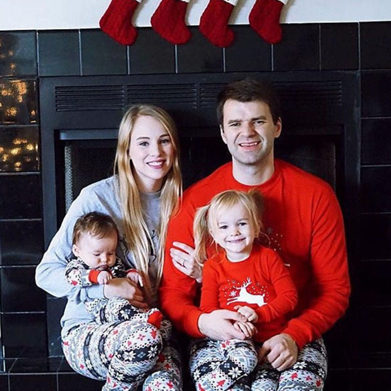Christmas Family Matching Pajamas Christmas Deer Top and Grey Christmas Tree Snowflake Pant 4