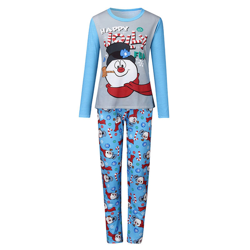 Christmas Family Matching Pajamas Christmas Jolly Snow Man Top and Blue Snowflake Pant 16