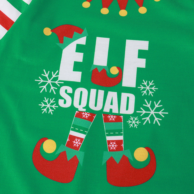 Christmas Family Matching Sleepwear Pajamas Sets Green ELF SQUAD Top and Stripes Pants 16