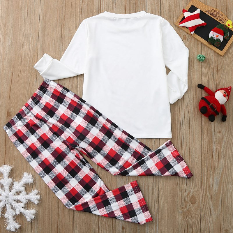 Christmas Family Matching Sleepwear Pajamas Sets Deers Plaid Snow Top and Red Pants 40