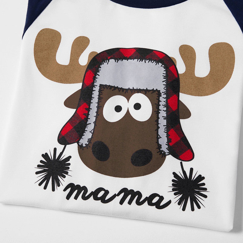 Christmas Family Matching Sleepwear Pajamas Sets Papa Mama Deer Top and Navy Prints Pants 8