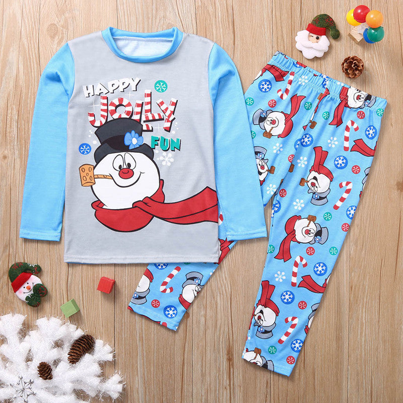 Christmas Family Matching Pajamas Christmas Jolly Snow Man Top and Blue Snowflake Pant 6