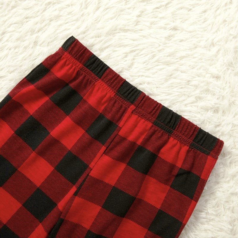 Christmas Family Matching Sleepwear Pajamas Sets White Printing Top and Red Plaid Pants 16