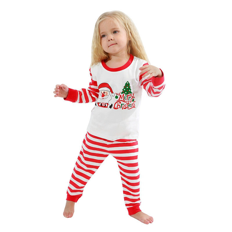 Christmas Family Matching Sleepwear Pajamas Sets White Santa Claus Tree Top and Red Stripes Pants 4