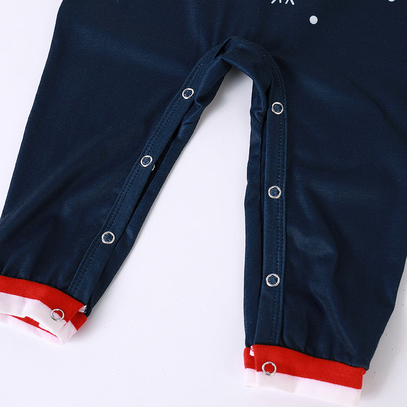 Christmas Family Matching Sleepwear Pajamas Sets Dark Blue Santa Claus Snow Top and Stripe Pants 18