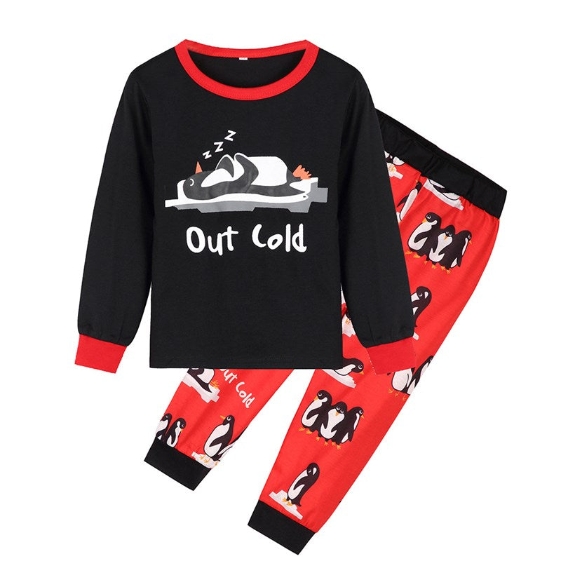 Christmas Family Matching Sleepwear Pajamas Sets Pink Penguins Top and Blue Stripe Pants 8