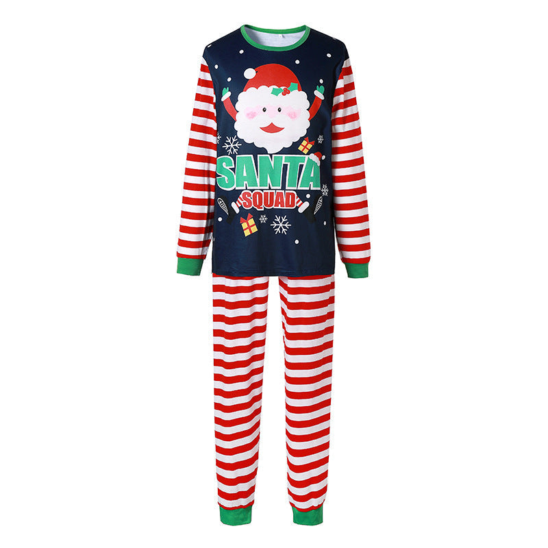 Christmas Family Matching Sleepwear Pajamas Sets Dark Blue Santa Claus Snow Top and Stripe Pants 10