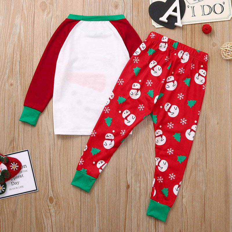 Christmas Family Matching Pajamas Sleepwear Sets Red Snow Man Top and Christmas Trees Pants 16