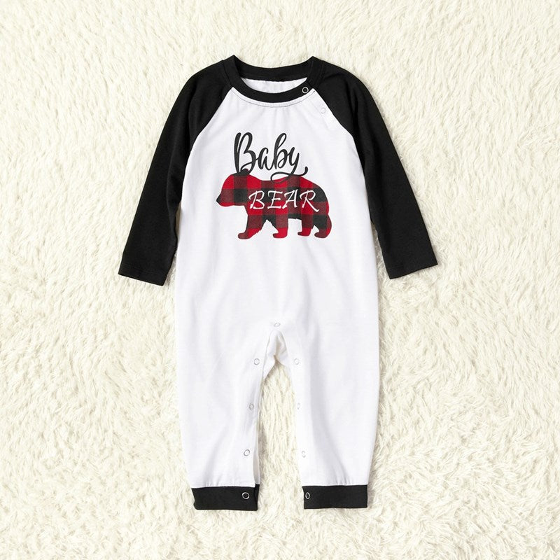 Christmas Family Matching Sleepwear Pajamas Sets White Printing Top and Red Plaid Pants 10