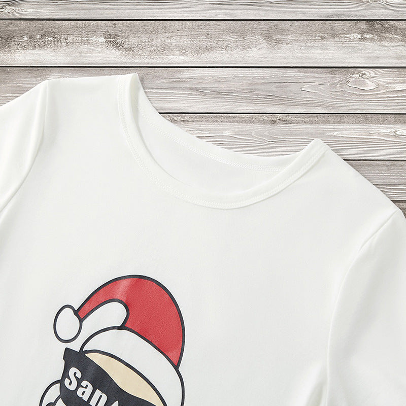 Christmas Family Matching Sleepwear Pajamas Sets White Santa Claus Short Top and Deers Pants 8