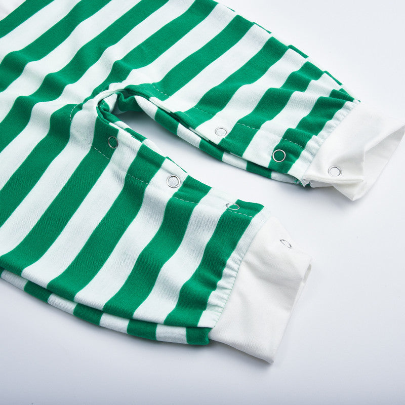 Christmas Family Matching Sleepwear Pajamas Sets White Christmas ELF Tree Top and Green Stripes Pants 20