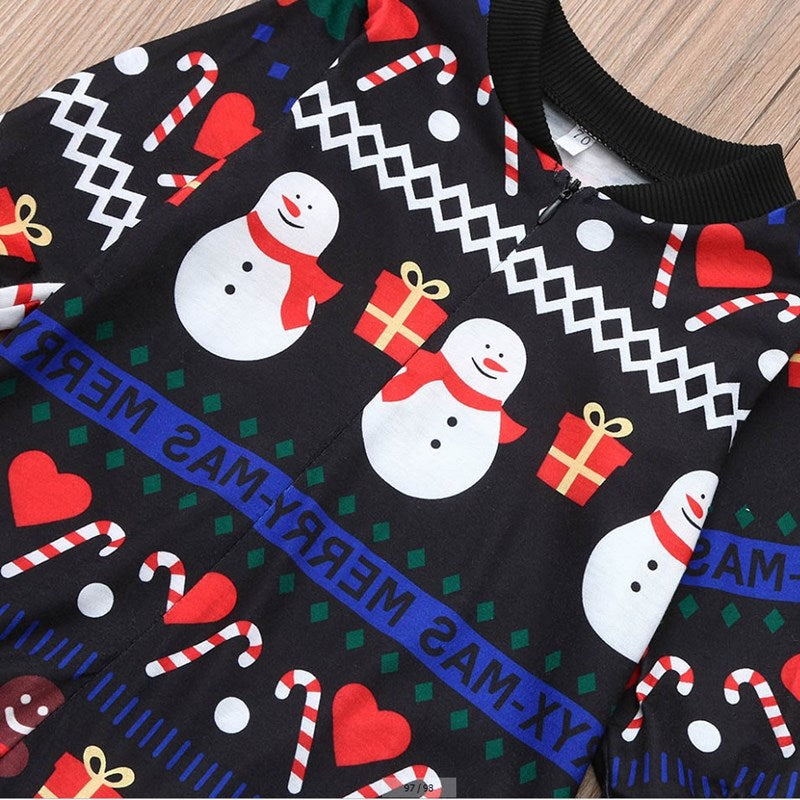 Christmas Family Matching Sleepwear Pajamas Sets Green Snowman Gingersnaps Gifts Top and Black Love Pants 18