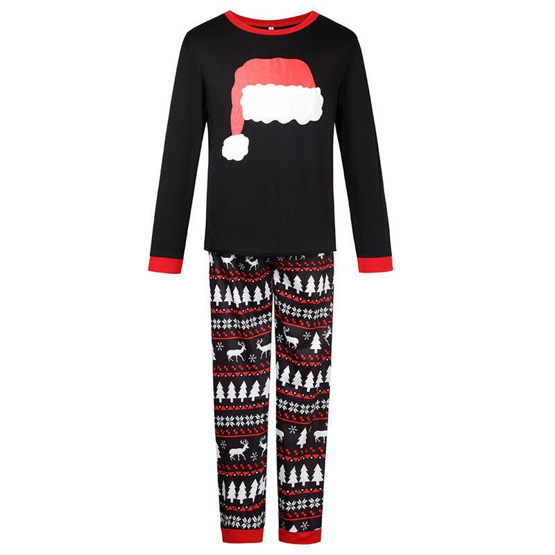 Christmas Family Matching Sleepwear Pajamas Sets Christmas Hat Top and Deers Trees Geometrical Pants 8