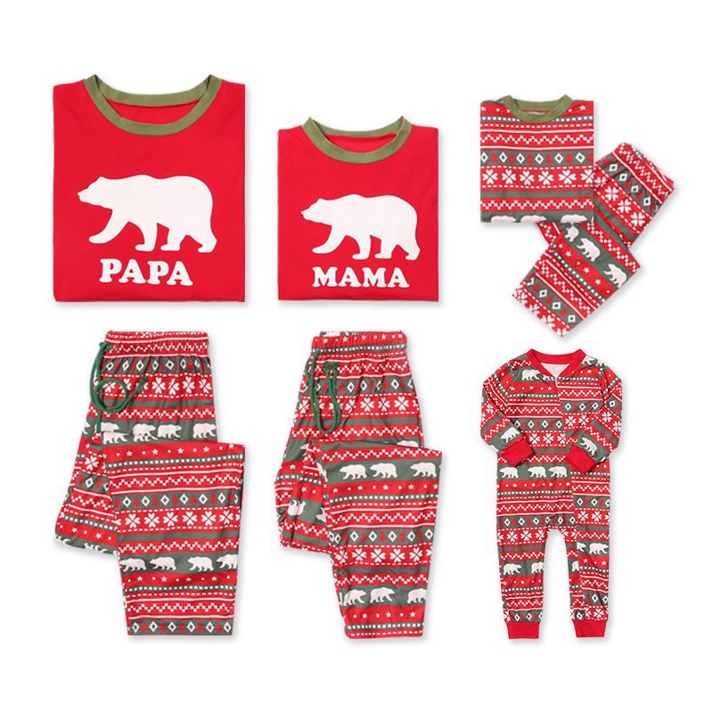 Christmas Family Matching Sleepwear Pajamas Sets Bear Top and Geometrical Pattern Pants 14
