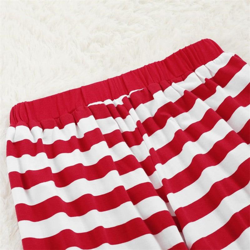 Christmas Family Matching Sleepwear Pajamas Sets Green Top and Red Stripes Pants 10