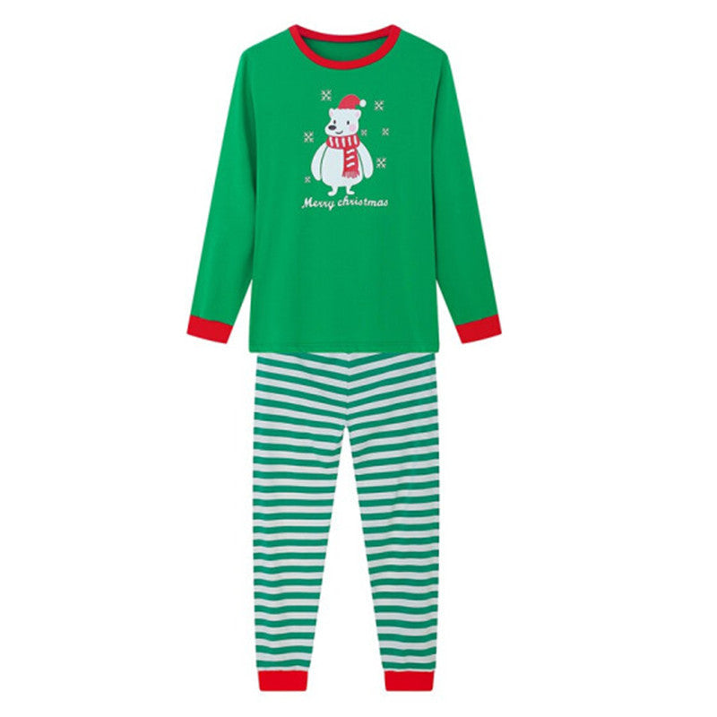 Christmas Family Matching Sleepwear Pajamas Sets Green Bear Top and Stripe Pants 8