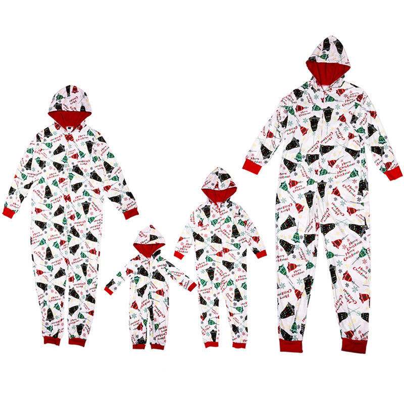 Christmas Family Matching Sleepwear Onesie Kigurumi Pajamas Prints Jingle Bells Hooded Jumpsuit 2
