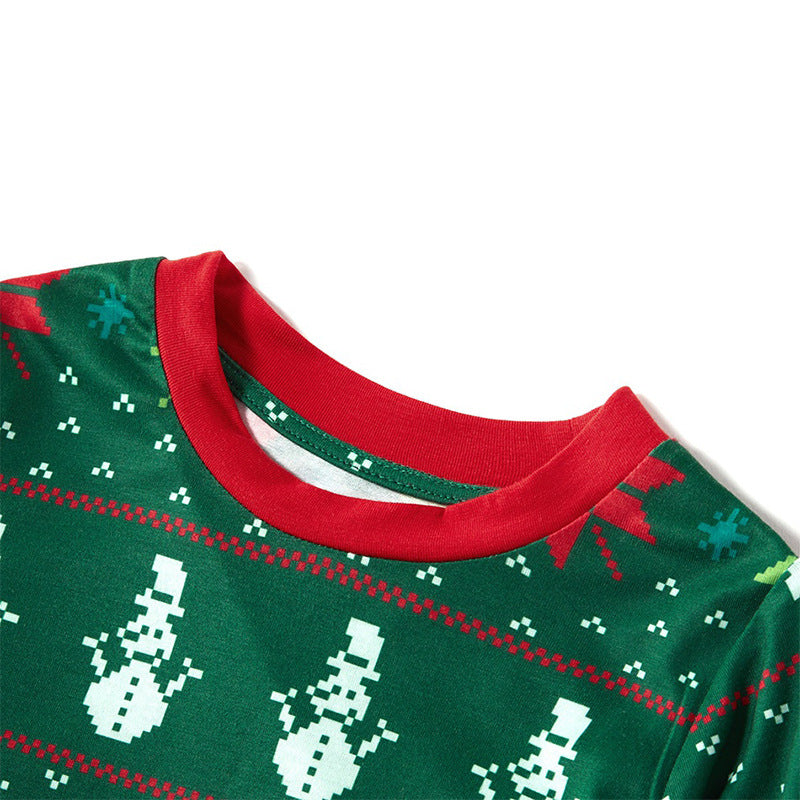 Christmas Family Matching Sleepwear Pajamas Sets Green Snowflake Snowman Top and Pants 10