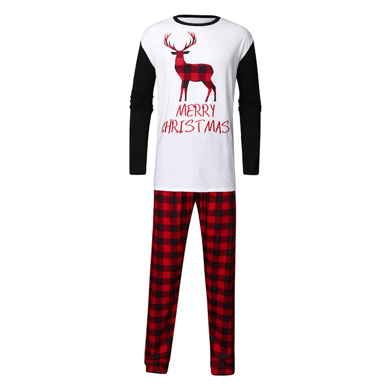 Christmas Family Matching Pajamas Sleepwear Sets Christmas Deer Top and Plaids Pants 46