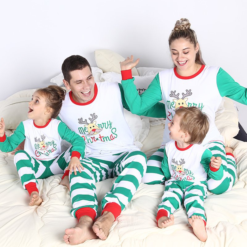 Christmas Family Matching Sleepwear Pajamas Sets Cute Deer Top and Stripes Pants 16