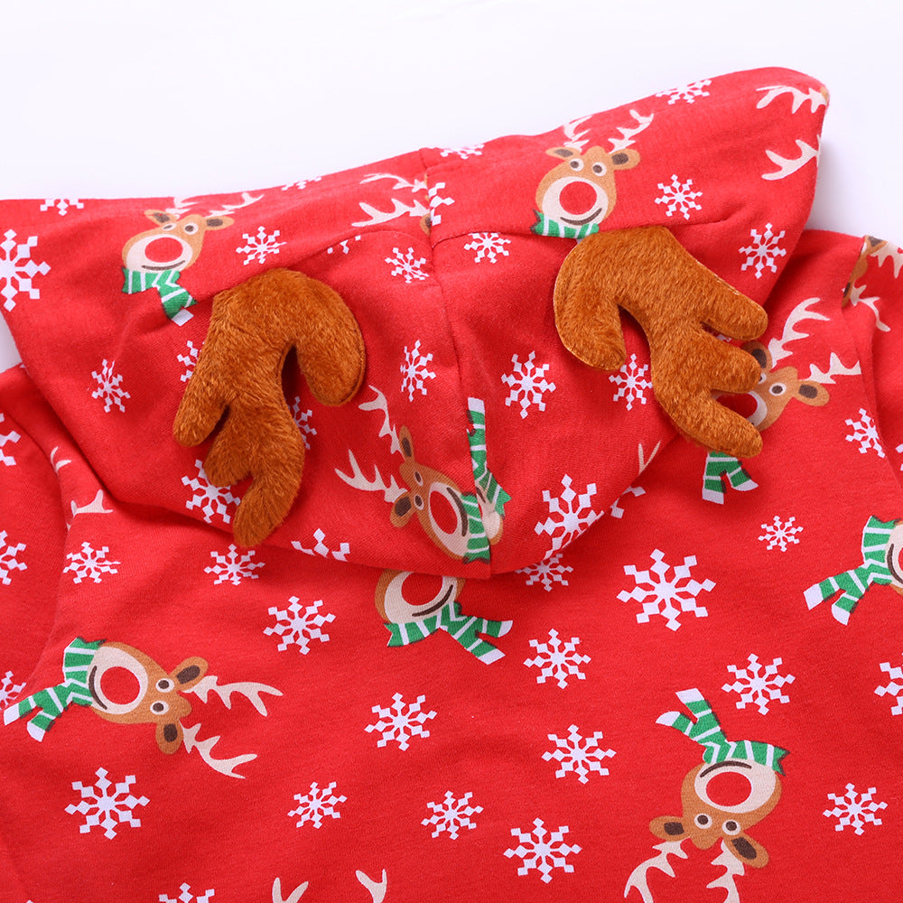 Christmas Family Matching Pajamas Sleepwear Sets Christmas Red Deers Snowflakes Hooded Jumpsuits 14