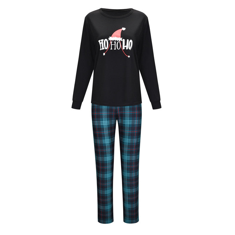 Christmas Family Matching Sleepwear Pajamas Sets Hohoho Slogan Top and Plaid Pants 6
