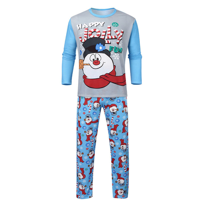 Christmas Family Matching Pajamas Christmas Jolly Snow Man Top and Blue Snowflake Pant 20