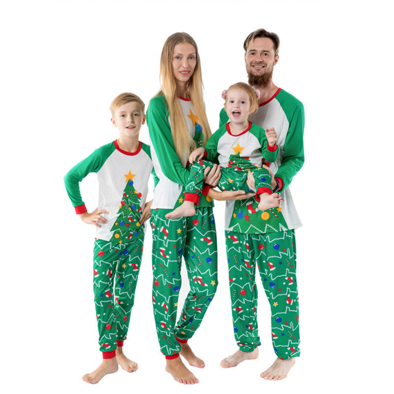 Christmas Family Matching Pajamas Sleepwear Sets Green Christmas Trees Top and Christmas Stocking Pants 4