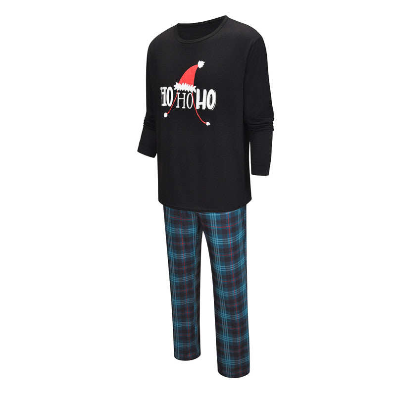 Christmas Family Matching Sleepwear Pajamas Sets Hohoho Slogan Top and Plaid Pants 8