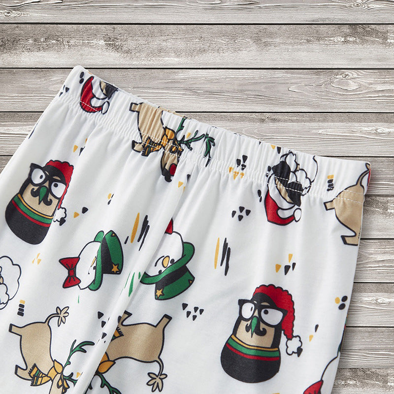 Christmas Family Matching Sleepwear Pajamas Sets White Santa Claus Short Top and Deers Pants 6