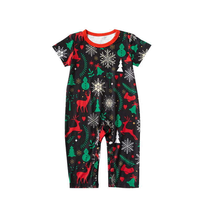 Christmas Family Matching Sleepwear Pajamas Sets Snowflake Star Bowknot Top and Deers Trees Pants 8