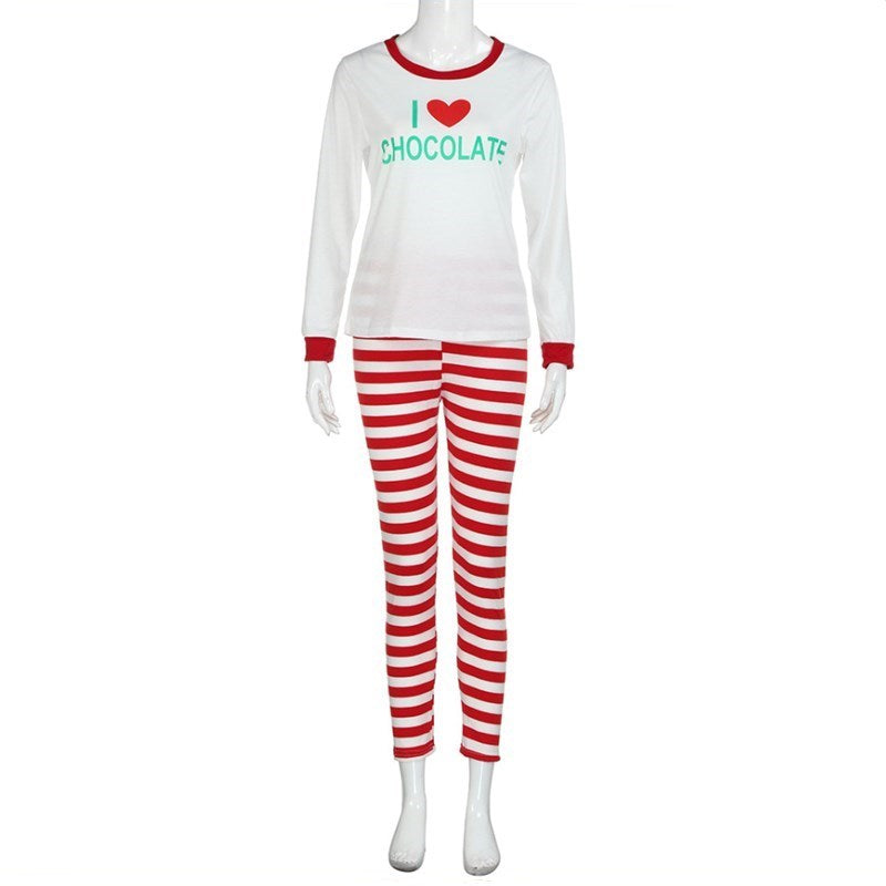 Christmas Family Matching Sleepwear Pajamas Sets Christmas Slogan Heart Love Top and Stripe Pants 6