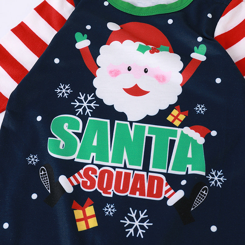Christmas Family Matching Sleepwear Pajamas Sets Dark Blue Santa Claus Snow Top and Stripe Pants 14