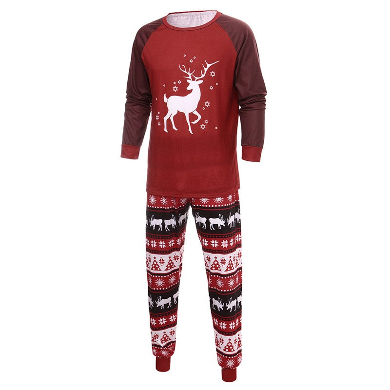 Christmas Family Matching Sleepwear Pajamas Sets Red Deer Top and Christmas Trees Pants 2