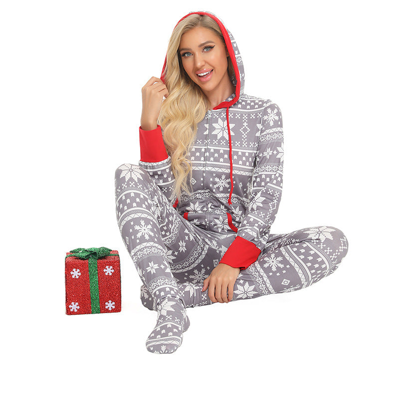 Christmas Family Matching Sleepwear Prints Snow Onesie Jumpsuit Pajamas 4