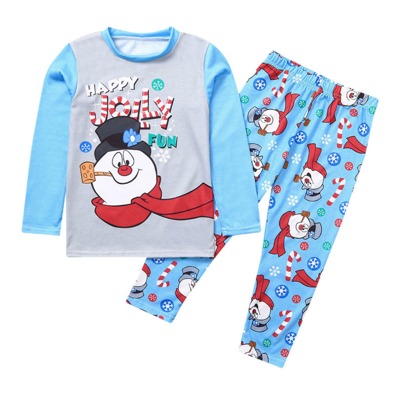 Christmas Family Matching Pajamas Christmas Jolly Snow Man Top and Blue Snowflake Pant 14