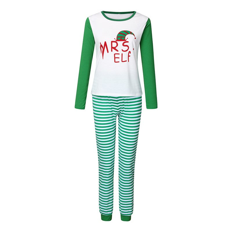 Christmas Family Matching Sleepwear Pajamas Sets ELF Christmas Hat Top and Green Stripes Pants 8
