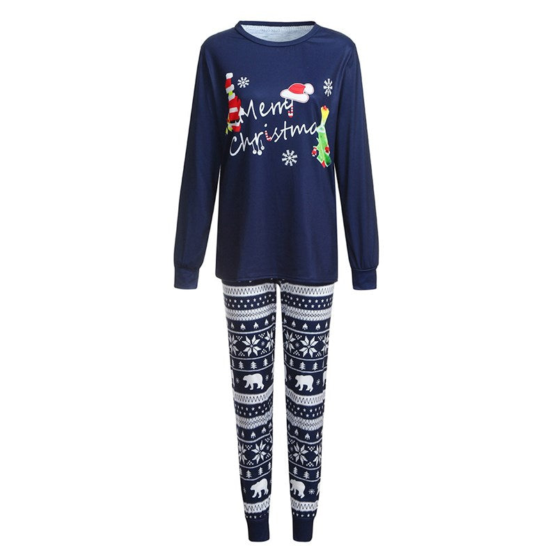 Christmas Family Matching Sleepwear Pajamas Sets Merry Christmas Santa Top and Snowflake Bear Pants 2