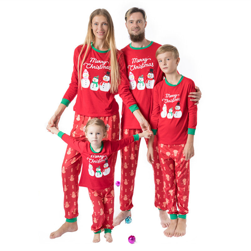 Christmas Family Matching Pajamas Christmas Snow Man Red Top and Pant 2