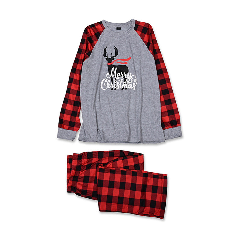 Christmas Family Matching Sleepwear Pajamas Sets Grey Deers Top and Red Plaids Pants 4