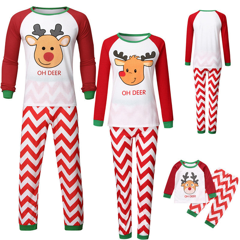 Christmas Family Matching Sleepwear Pajamas Sets Cute Deer Top and Stripes Pants 2