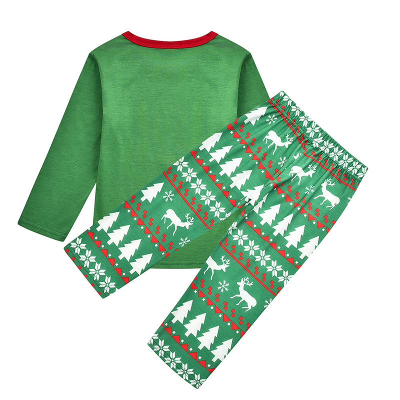 Christmas Family Matching Sleepwear Pajamas Sets Green Christmas Hat Top and Deers Trees Pants 6