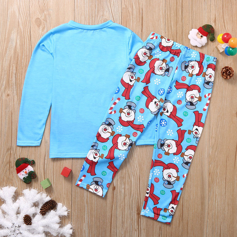 Christmas Family Matching Pajamas Christmas Jolly Snow Man Top and Blue Snowflake Pant 8