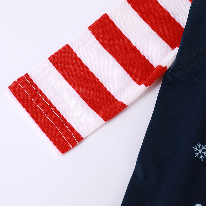 Christmas Family Matching Sleepwear Pajamas Sets Dark Blue Santa Claus Snow Top and Stripe Pants 16