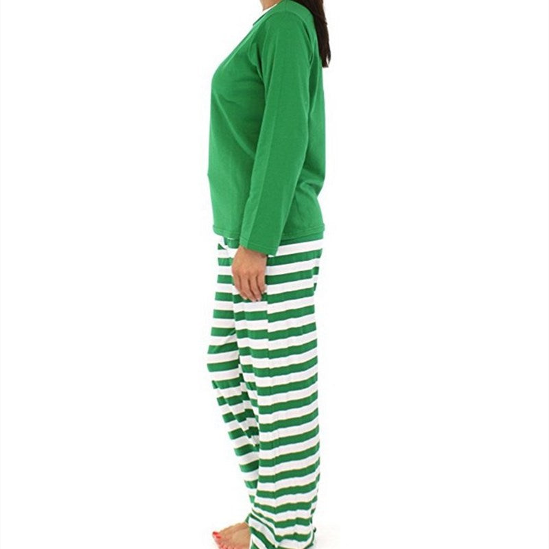 Christmas Family Matching Sleepwear Pajamas Sets Green Top and Green Stripes Pants 8