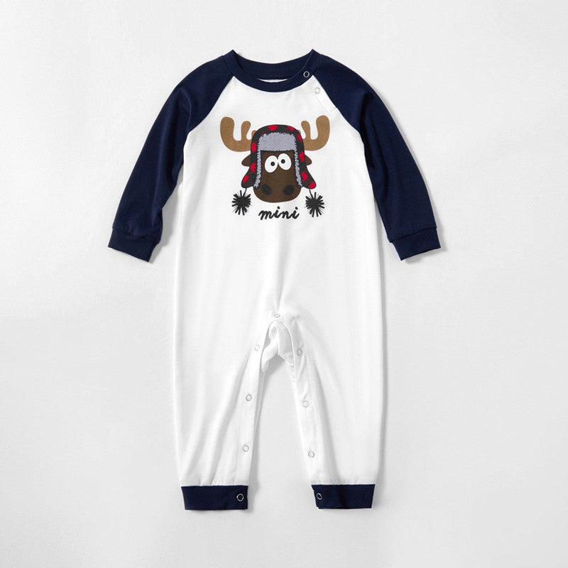 Christmas Family Matching Sleepwear Pajamas Sets Papa Mama Deer Top and Navy Prints Pants 6