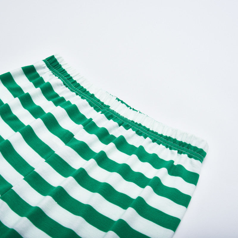 Christmas Family Matching Sleepwear Pajamas Sets White Christmas ELF Tree Top and Green Stripes Pants 22